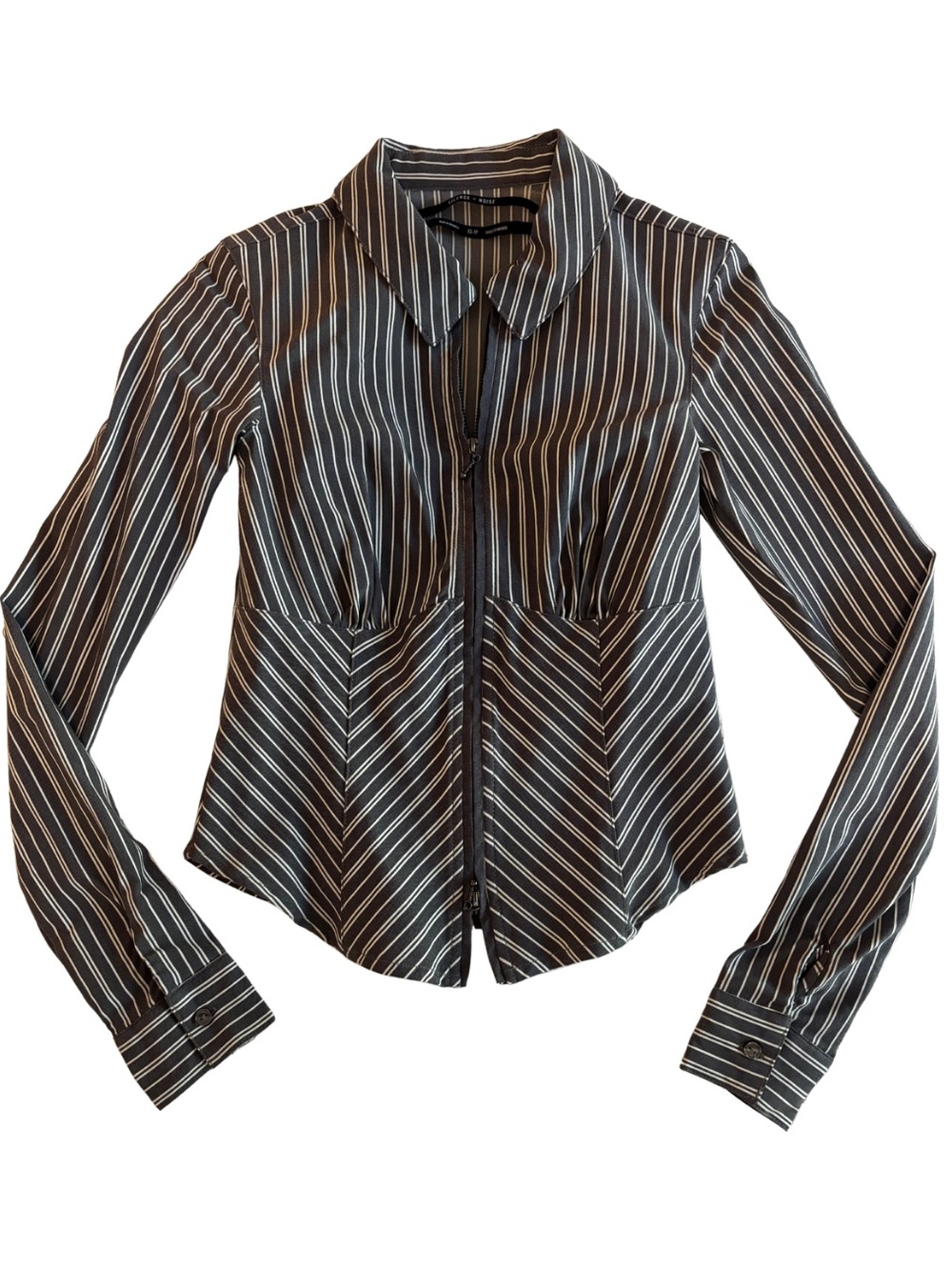 Urban Outfitters Gray and White Striped Zip-Front Button Down Shirt